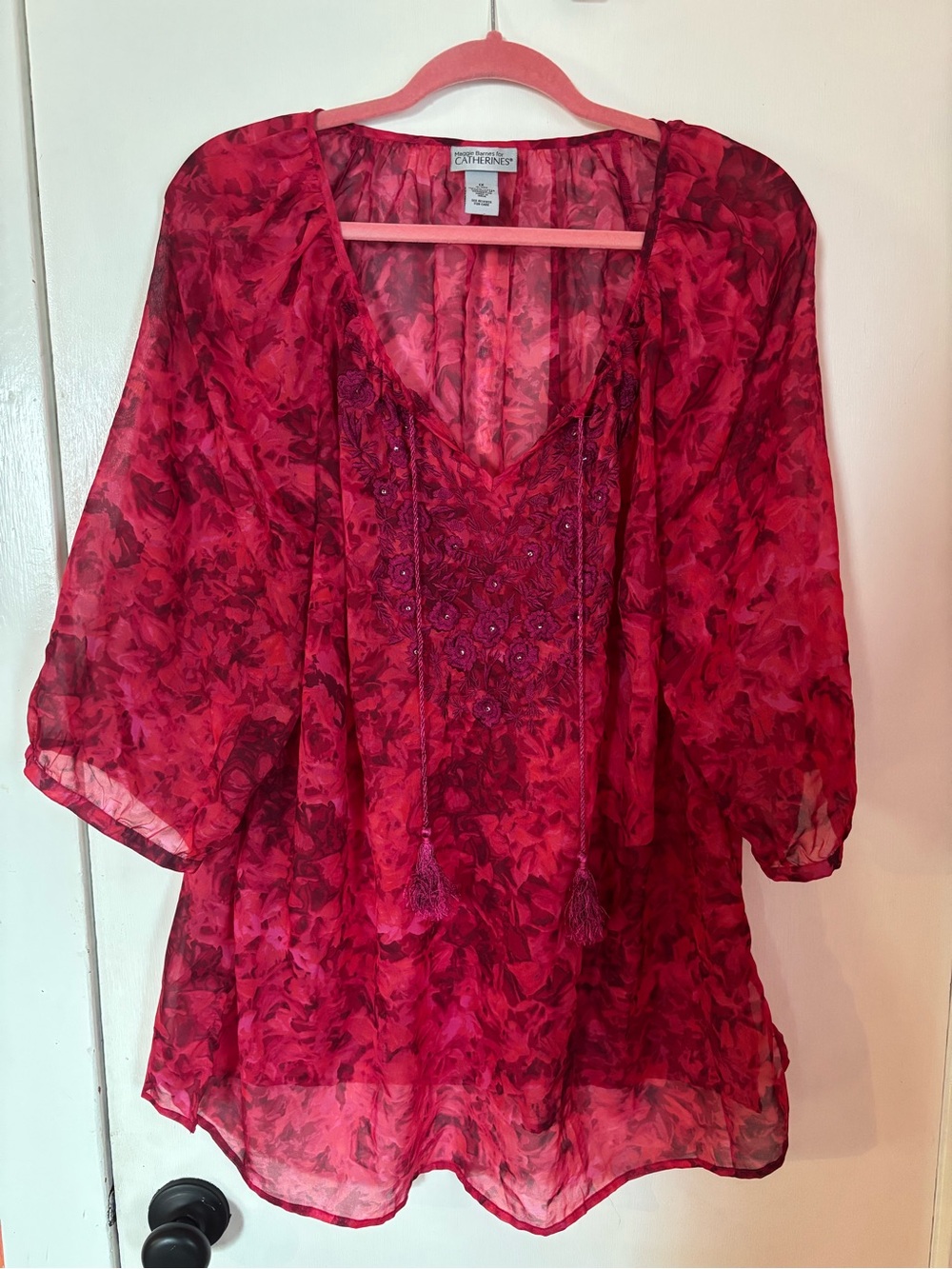 Maggie Barnes Raspberry Floral Sheer Embroidered Tunic